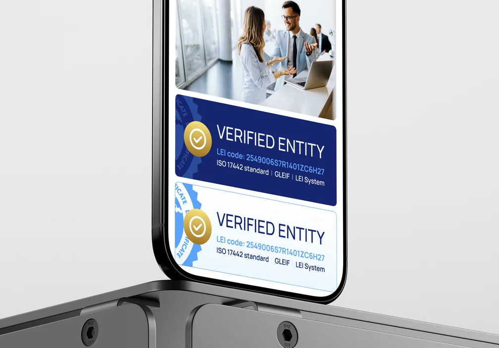 Badges de vérification LEI affichés sur un téléphone