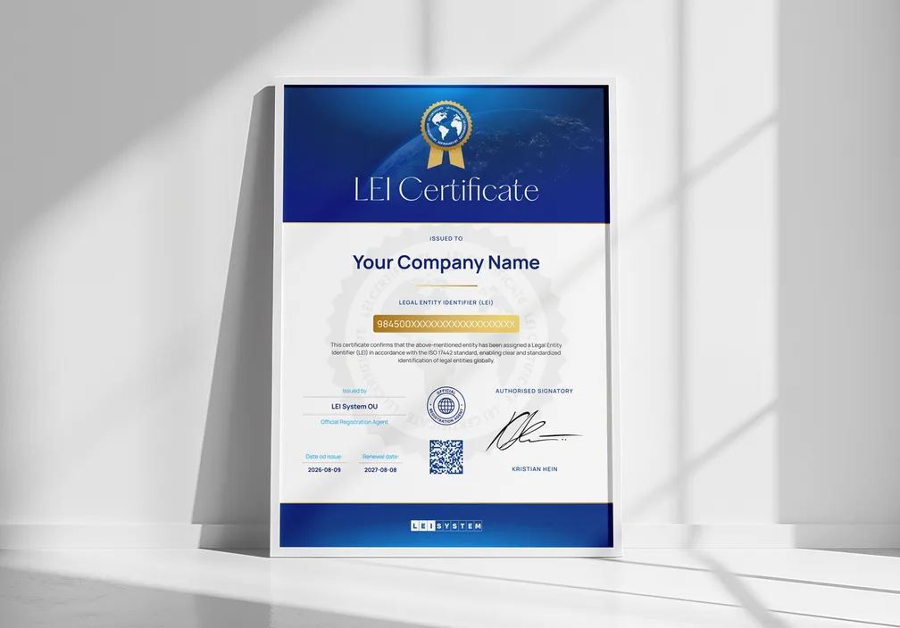 Un certificat LEI imprimé